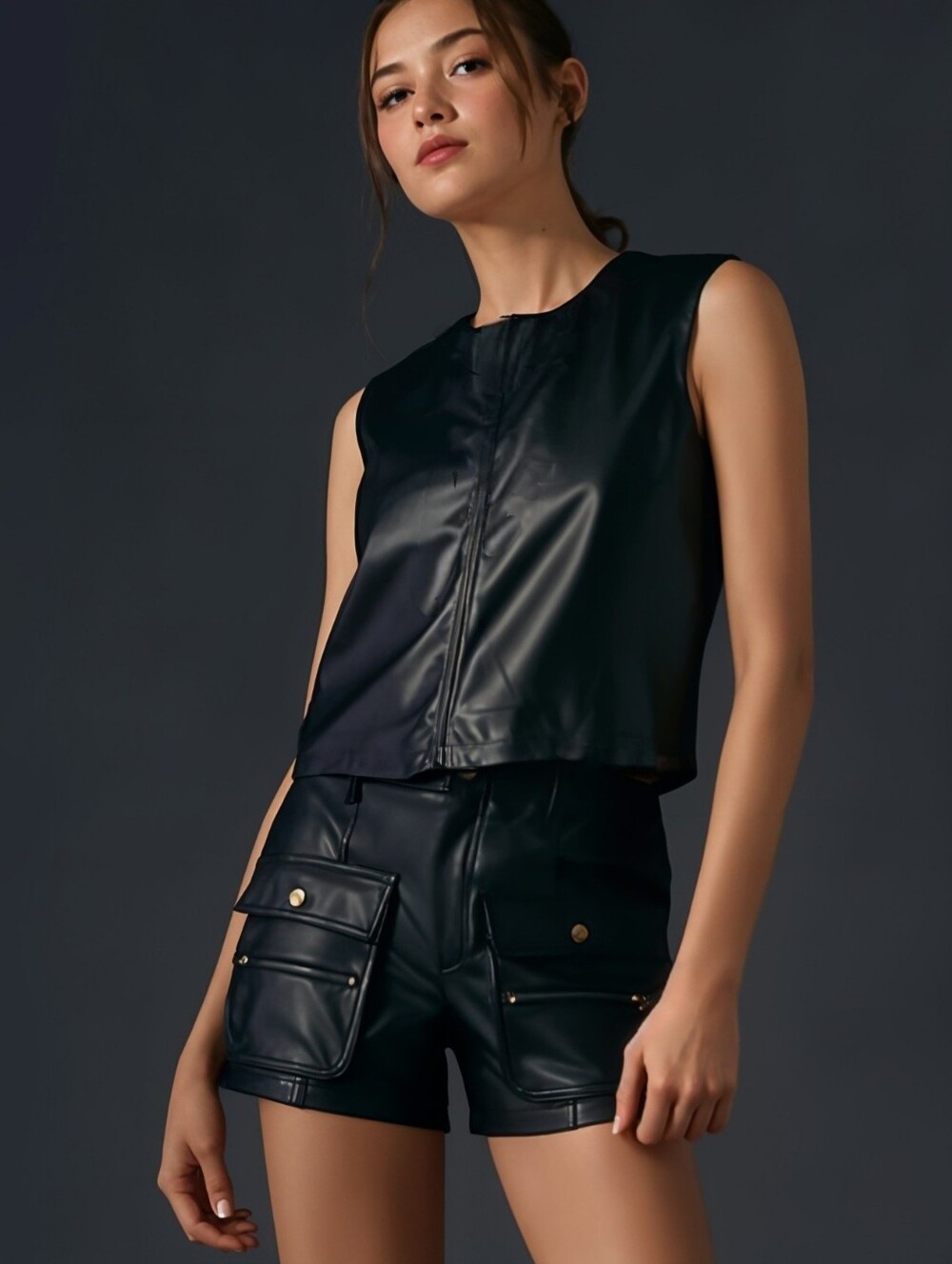 NWT Vigoss Black Faux Leather Tank Top